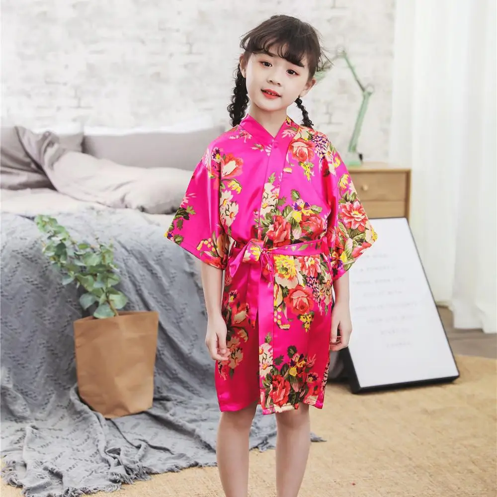 Flower Girl's Robe Wedding Robes Kids Stain NightGown Monogrammed Silk children's bathrobe Bridesmaid party Brides robes Kimono