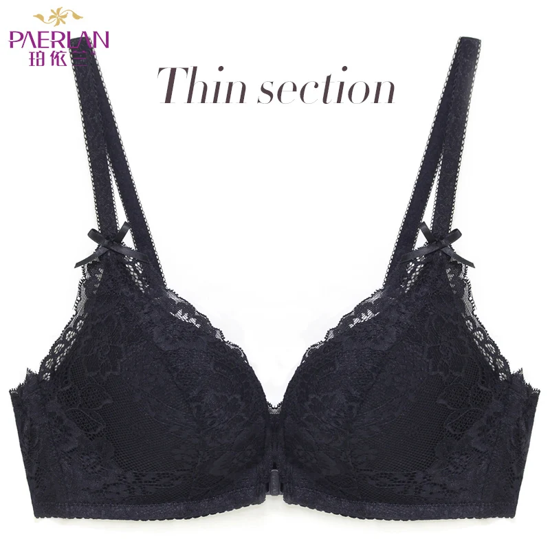 PAERLAN Wire Free Front Closure of the Women bra Floral Lace one-piece small chest Push Up Seamless sexy underwear Bow 3/4 Cup