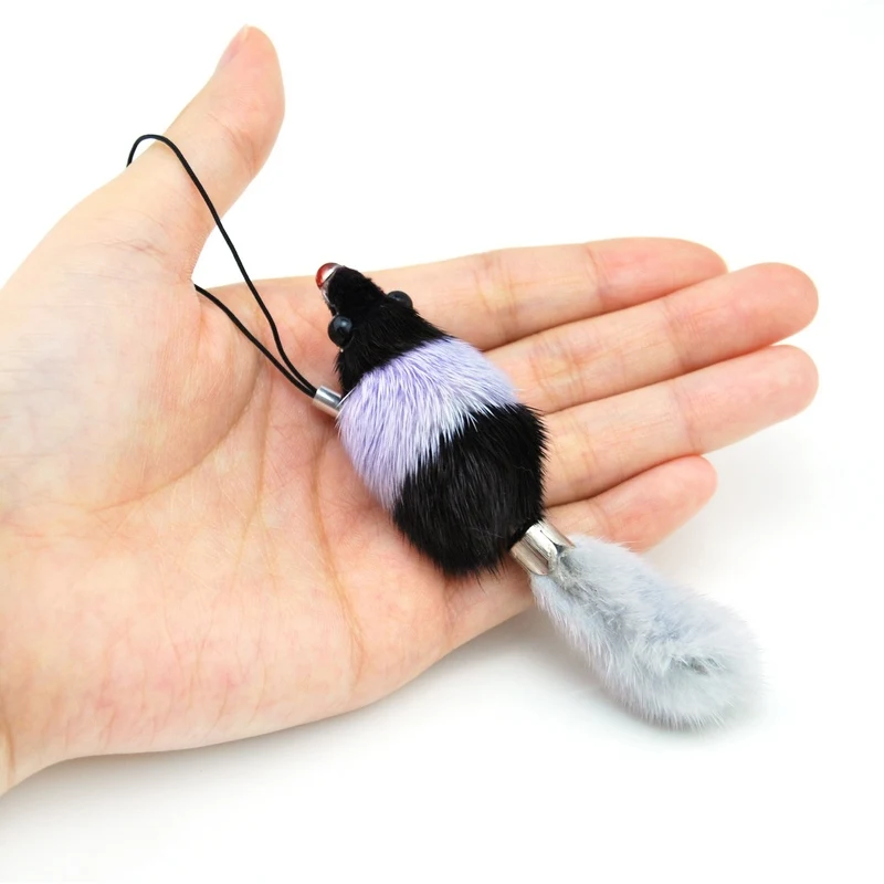 Original New Fluffy Mink Fur Pompom Squirrel Keychain Women Cute Rabbit Fur Little Mouse Key Chain Bag Phone Charms Trinket Gift