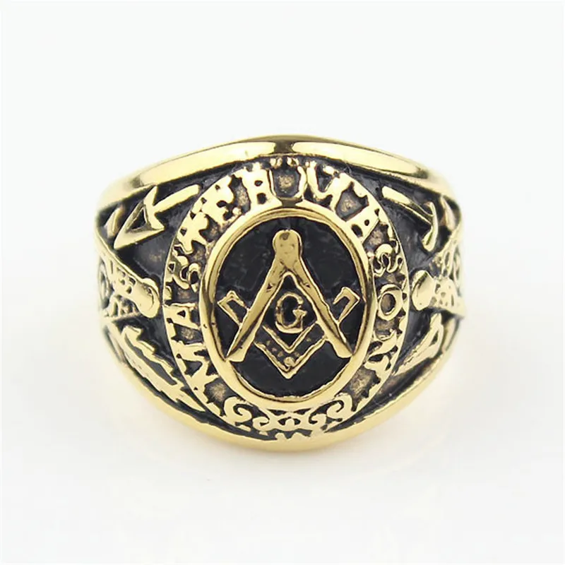 Gold Freemason Men's  Tone Free Mason Master Mason Stainless Steel Masonic Ring