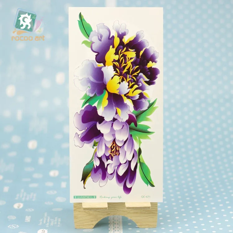 QC-671/20X10cm Long Colorful High Solution Body Art Purple Peony Flowers Circle Design Temporary Fake Flash Tatoo Sticker Taty