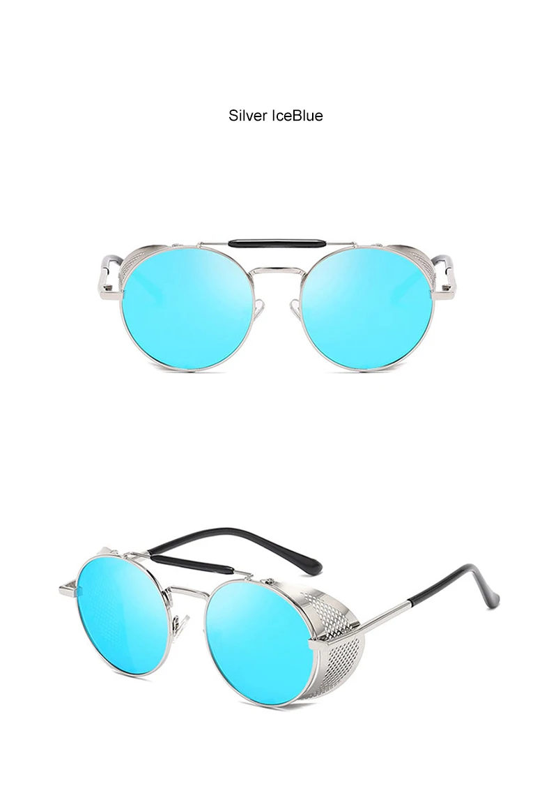 Neue Steampunk Retro Runde Metall Sonnenbrille Männer Frauen Marke Designer Gläser Metall Schilde Shades Oculos De Sol UV400 Brillen – Detail 9