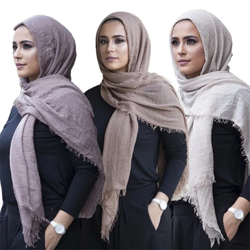 

Trendy Muslim Instant Scarf shawl and wrap Cotton Crinkled Hijab Solid Lightweight Islam foulard Turban For Women Headscarf