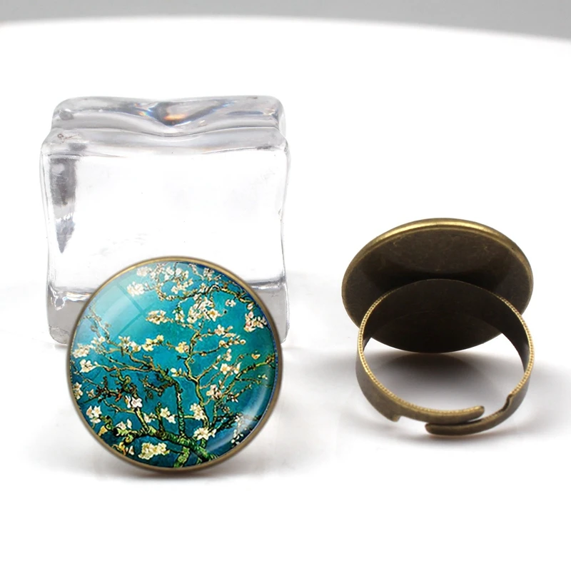 الأزياء الرجعية فان جوخ الفن اللوحة سلسلة حلقة ستار ليلة الزجاج الكريستال عجلة سحر الرجال النساء حلقة حزب عطلة هدايا تذكارية