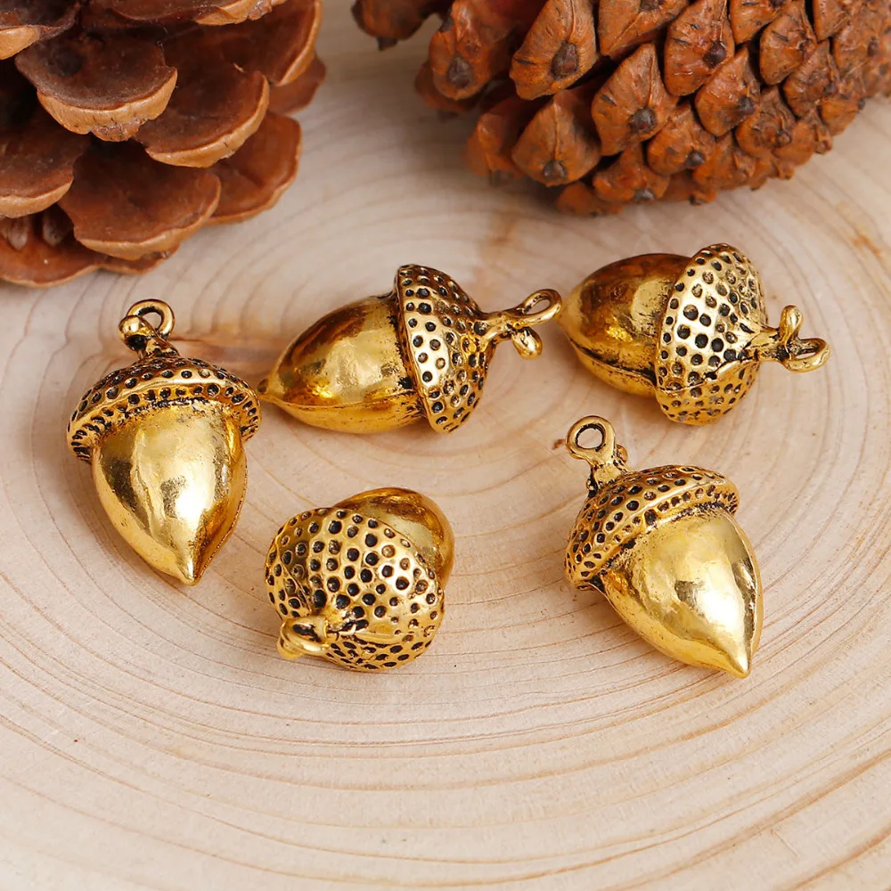 DoreenBeads Zinc Based Alloy 3D Charms Acorn Silver Color Gold 28mm(1 1/8\