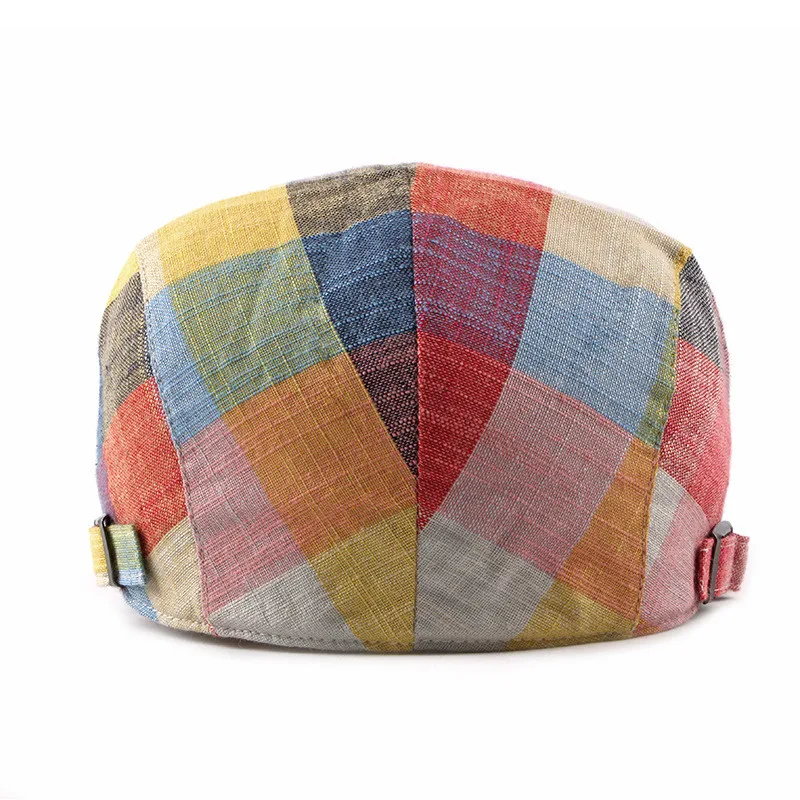 2020 Spring Summer Color Plaid Newsboy Caps Men Cotton Flat Peaked hat Women Painter Beret Hats 05