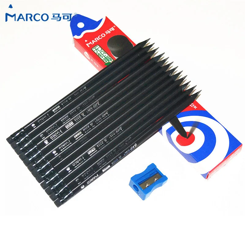 MARCO 9009BE all black triangle pole rod pencil rubber head HB students