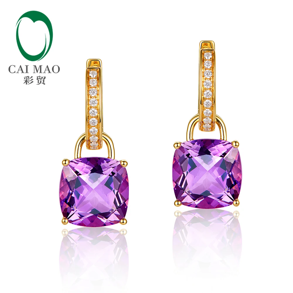 

Caimao Jewelry 14kt Yellow Gold 9.3ct IF Amethyst 0.16ct Natural Diamonds Drop Detachable Earrings