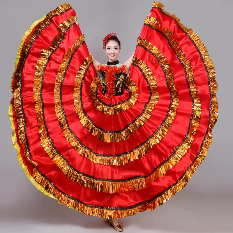 Red Spanish Large Swing Dress Opening Dance Full-skirt Flamengo Spanish Stage Dance Female Costume Chorus Performance Dress H558