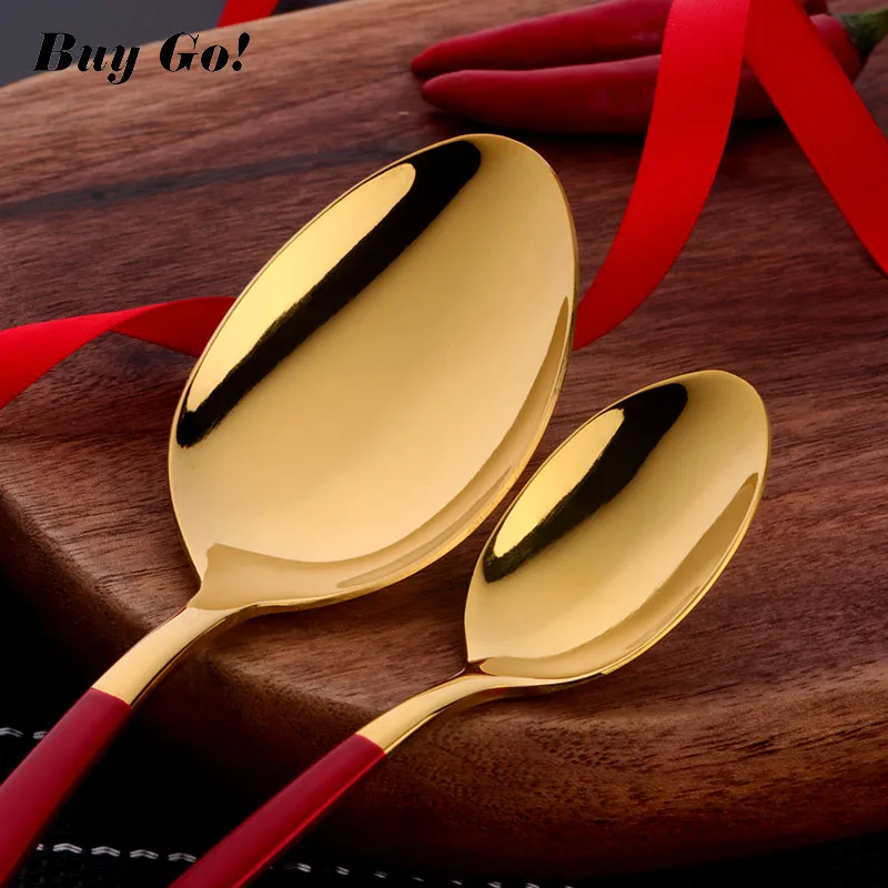 16/24PCS Red Gold Cutlery Stainless Steel Flatware Set Dinner Knife Spoon Fork Set Kitchen Tools Dinnerware Christmas Gifts