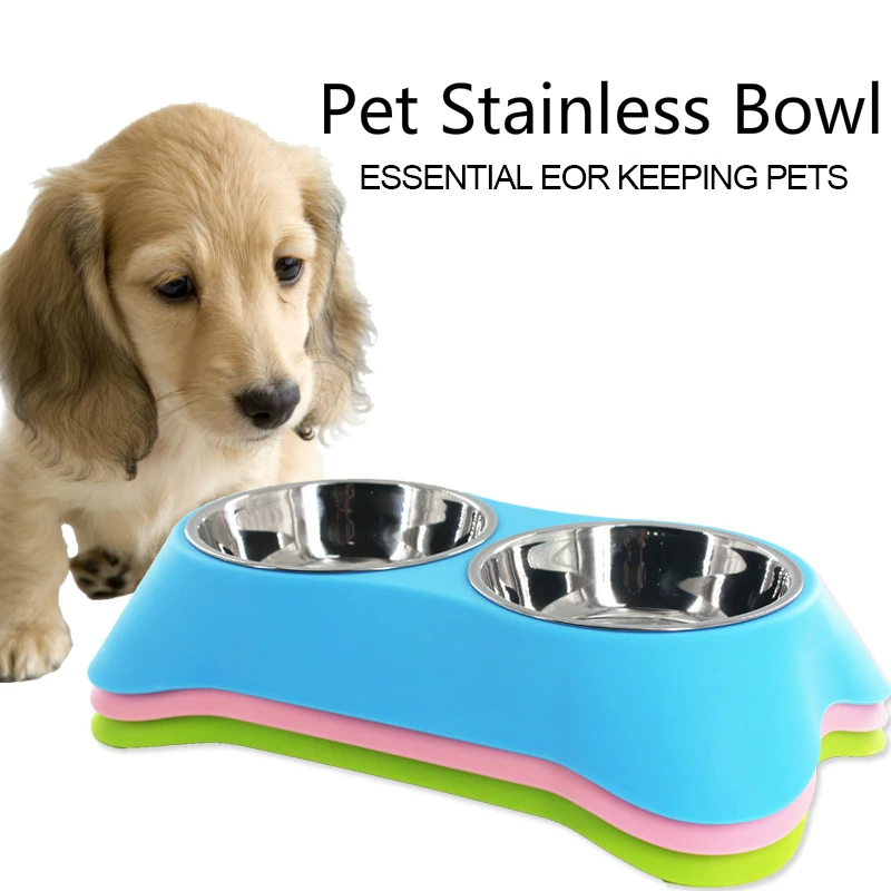 Dual Puppy Pet Dog Cat Bowl Stainless Steel Anti-skid Pet Dog Cat Food Water Bowl Pet Feeding Bowls For Pet Food Water Feeder