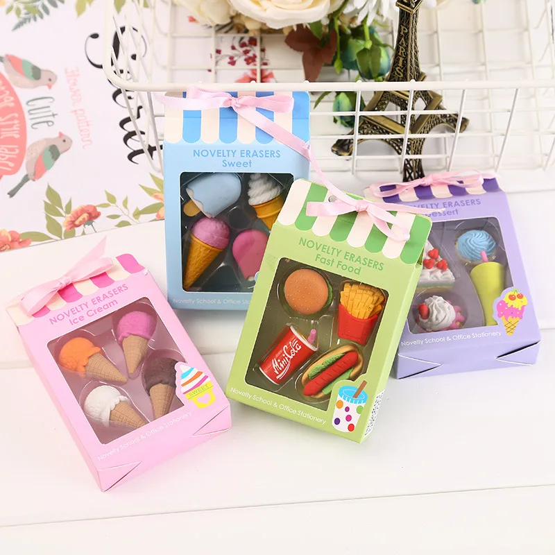 

4Pcs/lot Cake ice cream Pencial Eraser Cute Kawaii School Supplies Stationery Correction Products