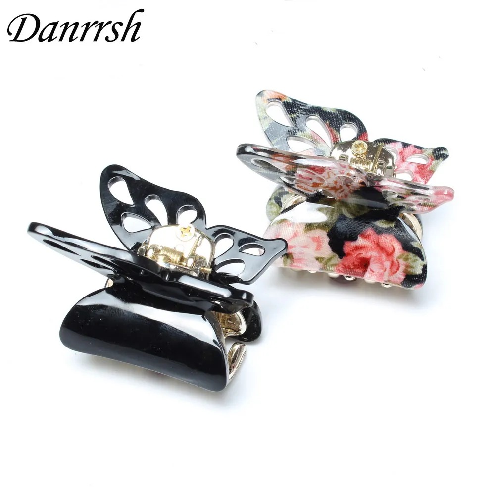 2PK 4cm Butterfly Hair Claws Clip Multicolor Shape Top Acrylic Hair Clips for Women Girls Small Size Hairpin Hair Accessories