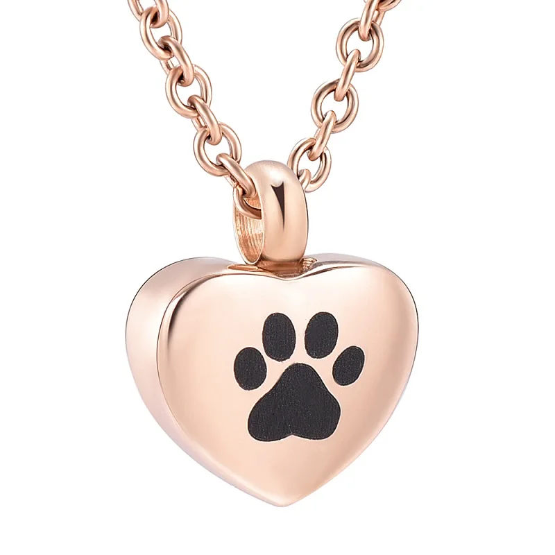 Cute Paw Engraved 13mm Tiny Heart Urn Necklace Hold Pets,Dog,Cat Ashes,Also can put on bracelet as a Cremation charms