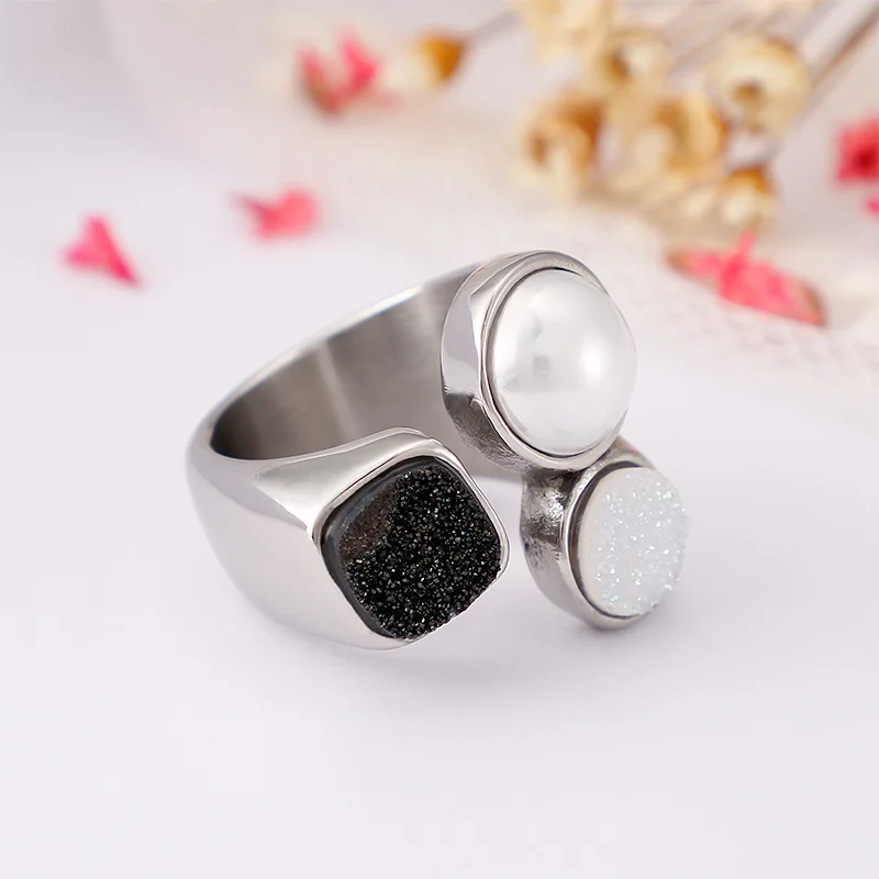 KALEN Unique Rings For Women Color Stainless Steel & Shell Pearl Round Square Rings Anillos Mujer Jewelry Wedding Bands Gifts