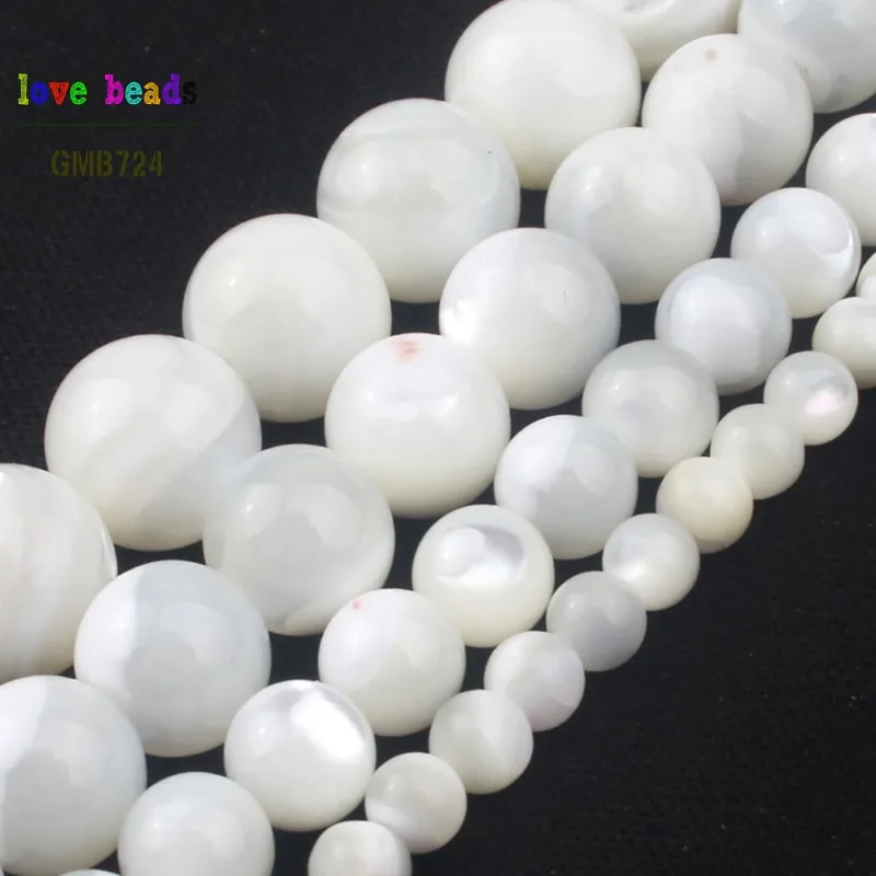 Pick Size 4.6.8.10.12MM White Mother Of Pearl Mop Round Loose  Beads 15.5\