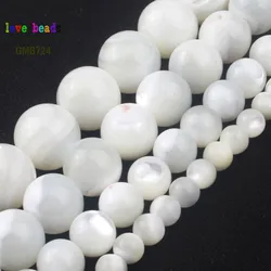 Pick Size 4.6.8.10.12MM White Mother Of Pearl Mop Round Loose  Beads 15.5