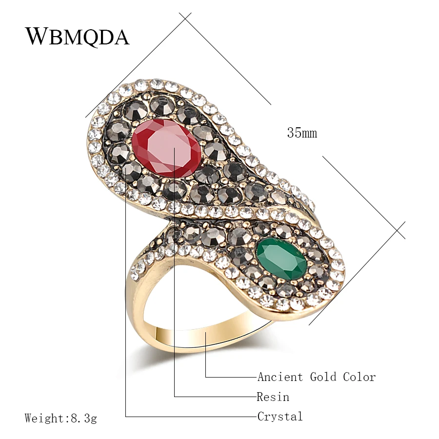 Wbmqda Vintage Boho Big Wings Ring Antique Gold Rings For Women Fashion Statement Turkey Indian Crystal Jewelry 2019 New