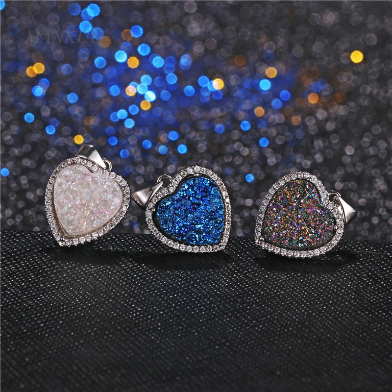 

Luxury Jewelry Accessories Titanium Druzy Micro Zircon Heart Shape Pendant Necklace Charm Silver Color Electroplating DP158