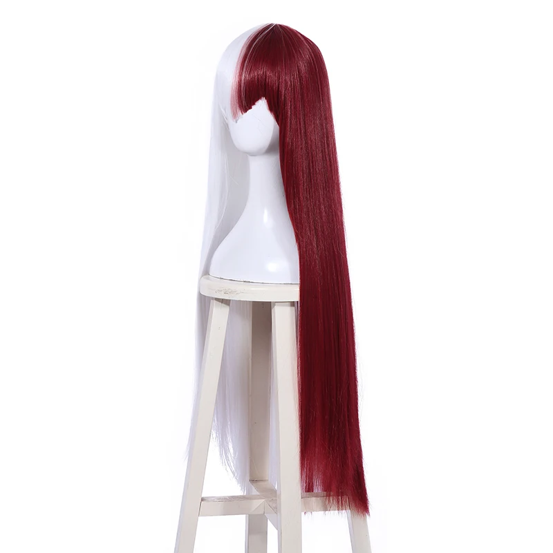 L-email wig MHA Shouto Todoroki Cosplay Wigs BNHA Cosplay 80cm Long Straight Red White Women Halloween Synthetic Hair