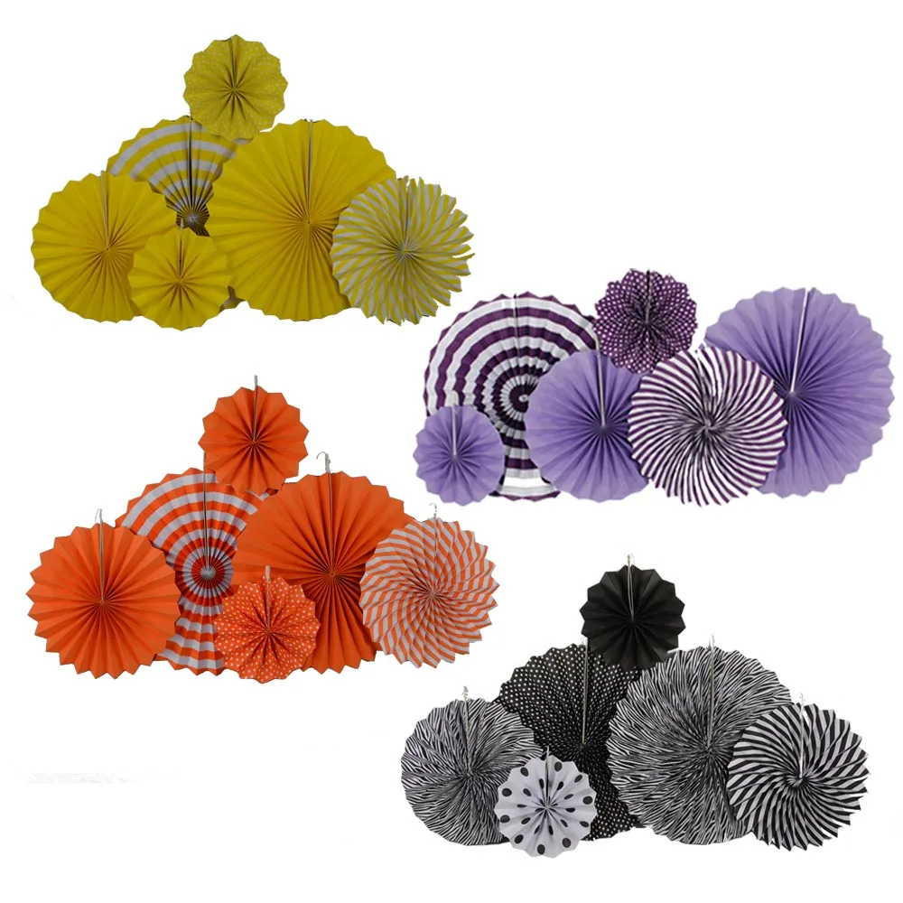 

Halloween Party Favor Mixed Size Paper Fan Folding Black Yellow Orange Purple Set For EID Christmas New Year Wedding Event Decor