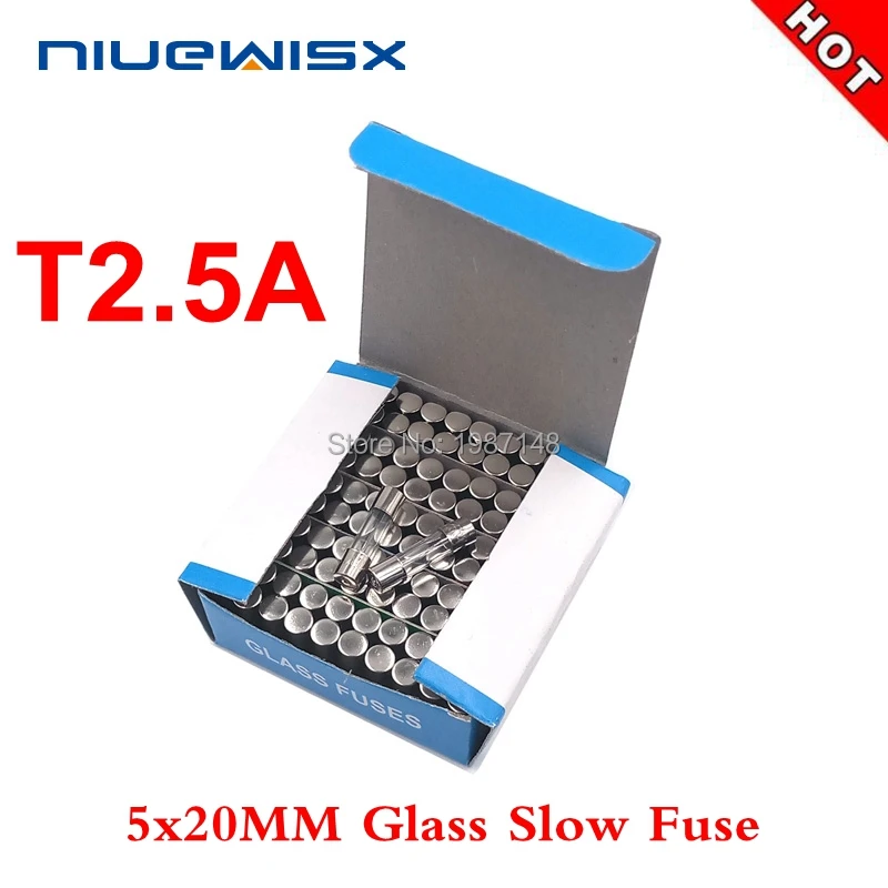 100pcs/Box 5*20mm 2.5A 250V slow fuse 5*20 T2.5A 2500MA 250V Glass Fuse 5mm*20mm New and original