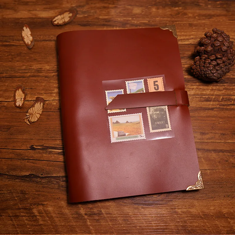 A5 size handmade genuine leather notebook travel journal belt lock 5 color diary spiral filler paper school supplies notebook