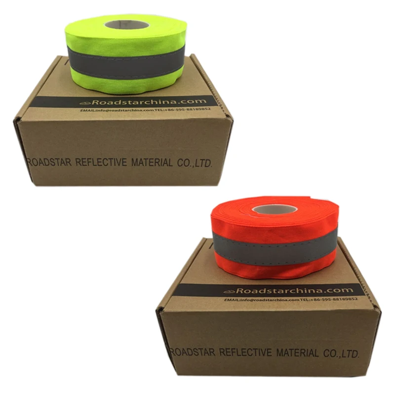 Roadstar 50mm Width Fluorescent  Yellow&Fluorescent Orange Reflective Fabric Tape Sew On Safe Clothing