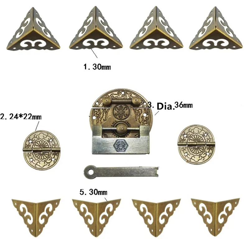 

Chinese Brass Lock Set Fit Less Than 20cm Wooden Box,Vase Buckle Wooden Box Hasp Latch Lock+ Round Pattern Carved Hinge+Corner