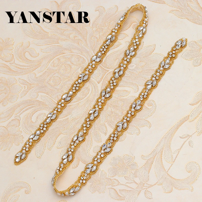 YANSTAR (1Yard) Handmade Wedding Dresses Belts Beads Crystal Rhinestones Appliques Accessory Sewing On Bridal Sash YS883