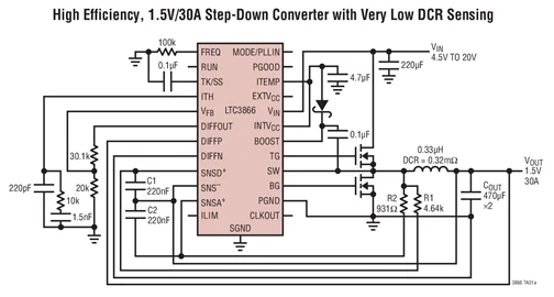 LTC3866EFE LTC3866IFE LTC3866EUF LTC3866IUF LTC3866 — синхронный контроллер текущего режима для датчика DCR в субмиллиоме