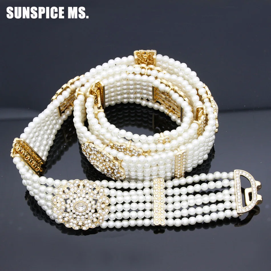 Luxuriant Morocco Caftan Belt For Women Pearl Bead Waist Chain Adjustable Length Arabic Bridal Wedding Jewelry