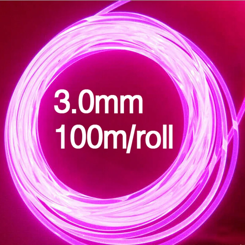 Side Glow Plastic fiber optical 100m/roll 3.0mm LED lights Cable for Car Decorative lighting Optical Fibers Wire