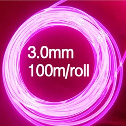 Cabo de fibra ótica decorativa de plástico com brilho lateral, fio de 100mm/rolo de 3.0mm para iluminação automotiva