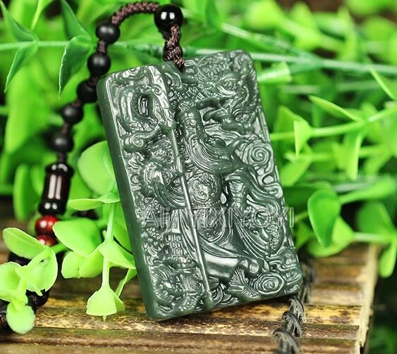 Natural Dark Green HeTian Jade Carved Chinese Sword GuanGong Lucky Pendant Amulet Necklace for Man Fine Jewelry Trendy Gift 6