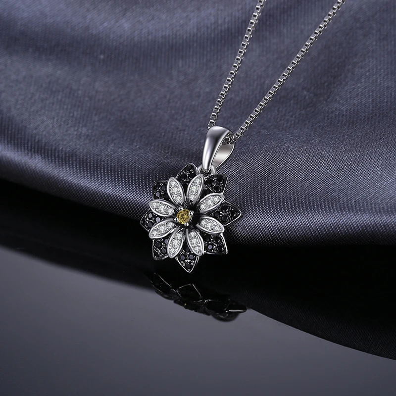 JewelryPalace Flower Natural Smoky Quartz Black Spinel 925 Sterling Silver Necklace Pendant for Women Fine Jewelry Without Chain