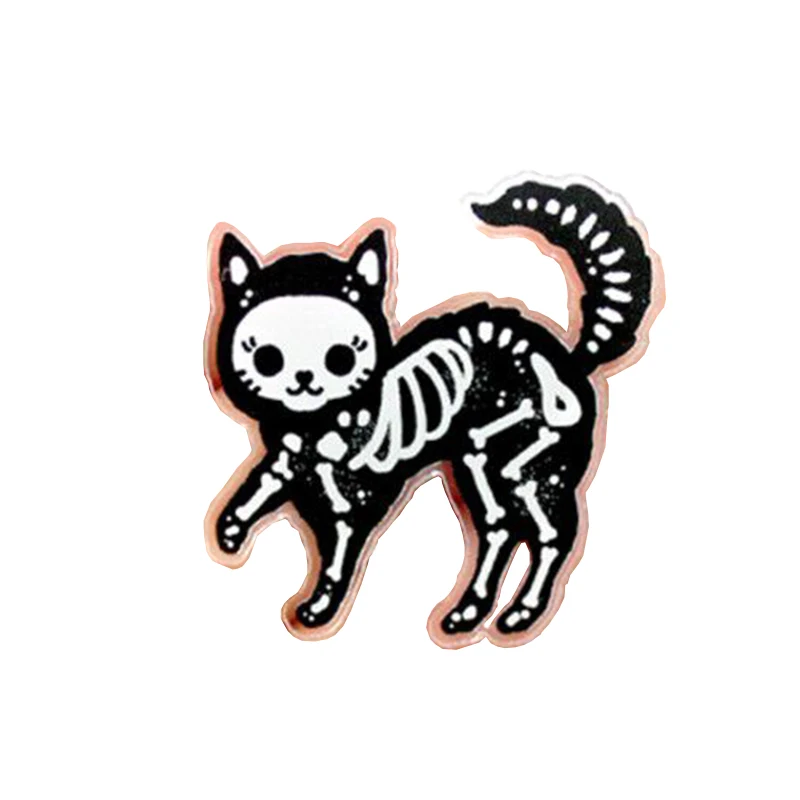 skeleton cat enamel pin badge