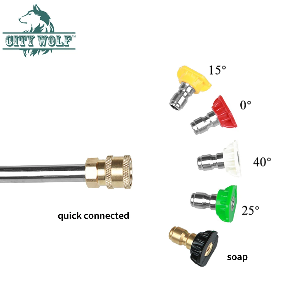 Cidade lobo-carro arruela metal jato água lança curta, varinha bocal arma para Karcher K2, K3, K4, K5, K6, K7, 5 pontas rápidas do bocal