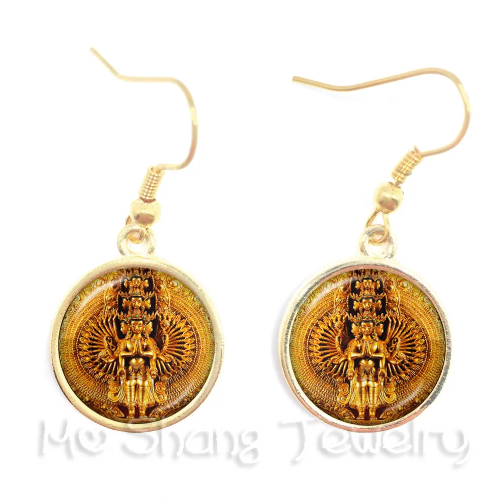 Ganesh Chaturthi Fashion Dangle Srivatsa Earrings for Women Lucky Jewelry Christmas Gift Glass Dome Mandala Indian Jewelry GIFT