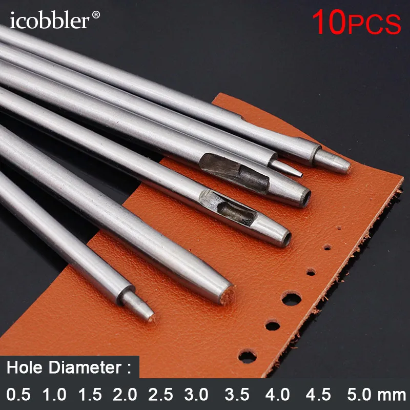 10pcs Round Steel Leather Craft Hollow Hole Punch 0.5mm To 5mm for Leather Belt Watch Band Gasket Puncher Hole Tool Leathercraf