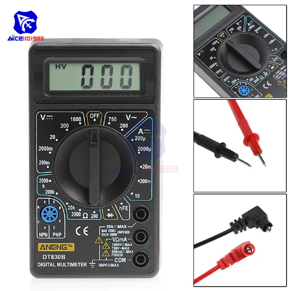 DT-830B LCD Digital Multimeter Electric AC DC Voltmeter Ammeter Ohm Tester Oscilloscopes Measurement Analysis Instrument w/ Wire