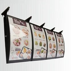 (4 Graphics/ Column) Ceiling Hanging Menu Curved Led Light Boxes & Menu Backlit Display Signs for Restaurant Take away