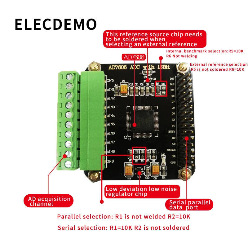 AD7606 Module Boards Multi-channel AD Data Acquisition Module 16-bit ADC 8-channel Synchronization Sampling Frequency 200KHz