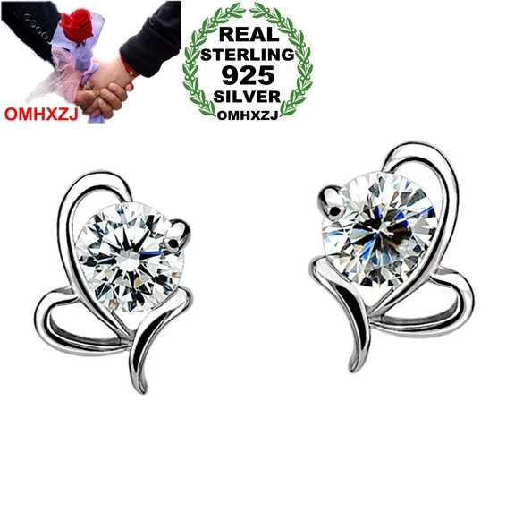 

OMH wholesale Fashion jewelry bowknot love heart crystal 925 sterling silver Stud earrings YS72