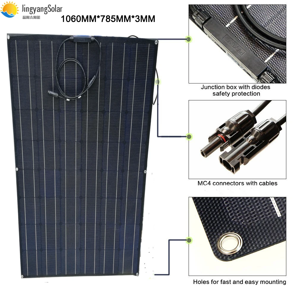 300W Solar Panel 24VDC ETFE Flexible Solar Panel 150w 2PCS Monocrystalline Solar Cell 22% Charging Efficiency