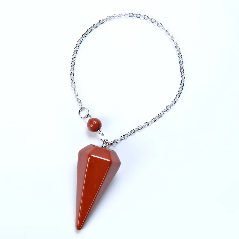 Amulette en pierre naturelle rouge pour hommes et femmes, bijou de guérison, pyramide Reiki, pendule Hexagonal, chaîne pendentif