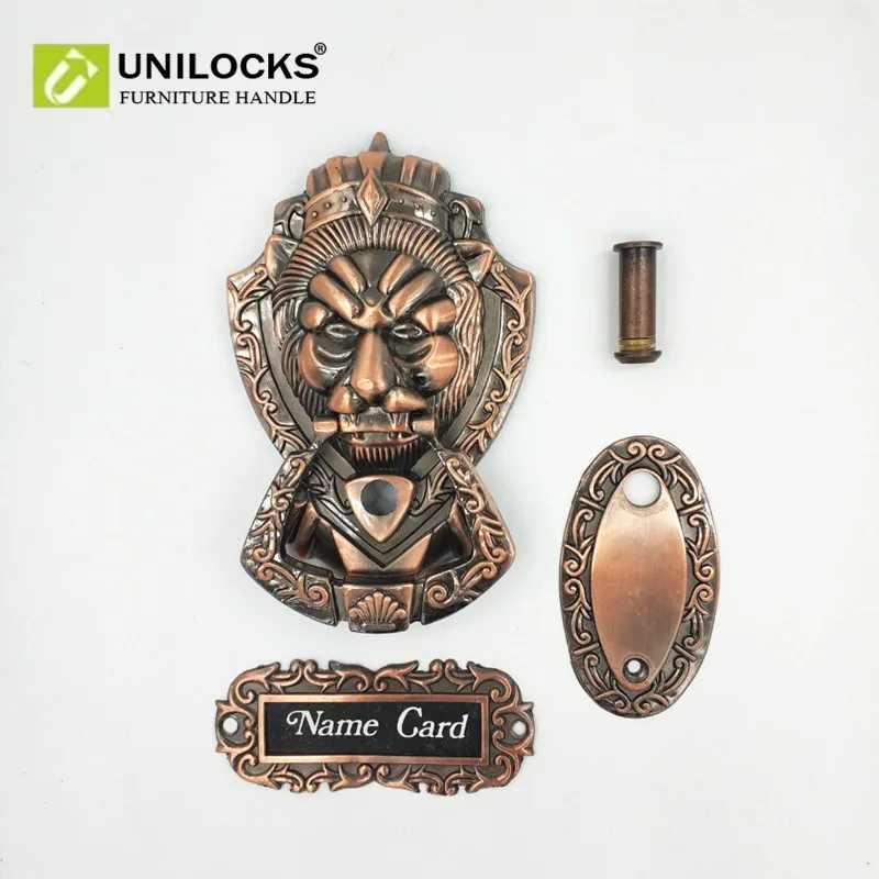 

UNILOCKS Antique Copper Peep Hole Beast Lion head Door Knocker With Door peephole (Size:155mm * 105mm)