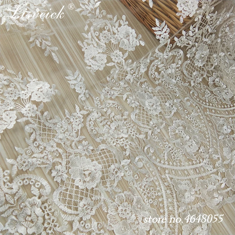 Nowy Nowy Styl 1yard 125cm szerokości biały haft w stylu vintage koronkowa tkanina francuska koronkowa tkanina siatkowa tiulowa koronka na suknię