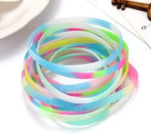 Hot Selling 60pcs 5mm Fluorescent color Silicone Bracelet Justin Bieber Belieber Wristbands