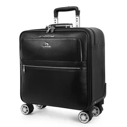 Fashion popular genuine leather rolling luggage spinner carry on high quality trolley suitcase with wheels business trolley box